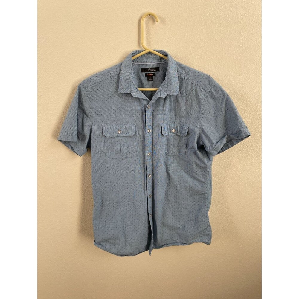 Marc Anthony Slim Fit Short Sleeve Button-Up Shirt Blue Polka Dot Mens M Cotton